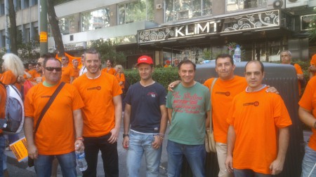 Los trabajadores de TK Galmed se han concentran el día 3 de julio nuevamente en el hotel Meliá Castilla de Madrid  